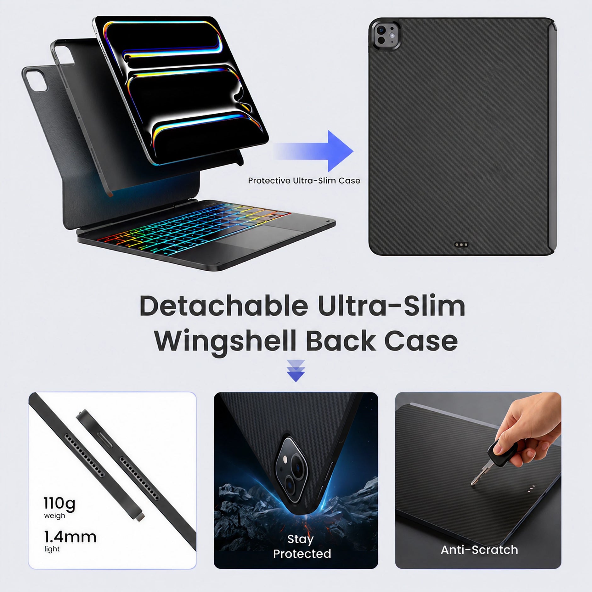 Edge+ Detachable Magic Keyboard Case with Trackpad for iPad Air 11-inch / Pro 11-inch (4th Gen & Earlier) & Air 10.9-inch & iPad 10.9-inch