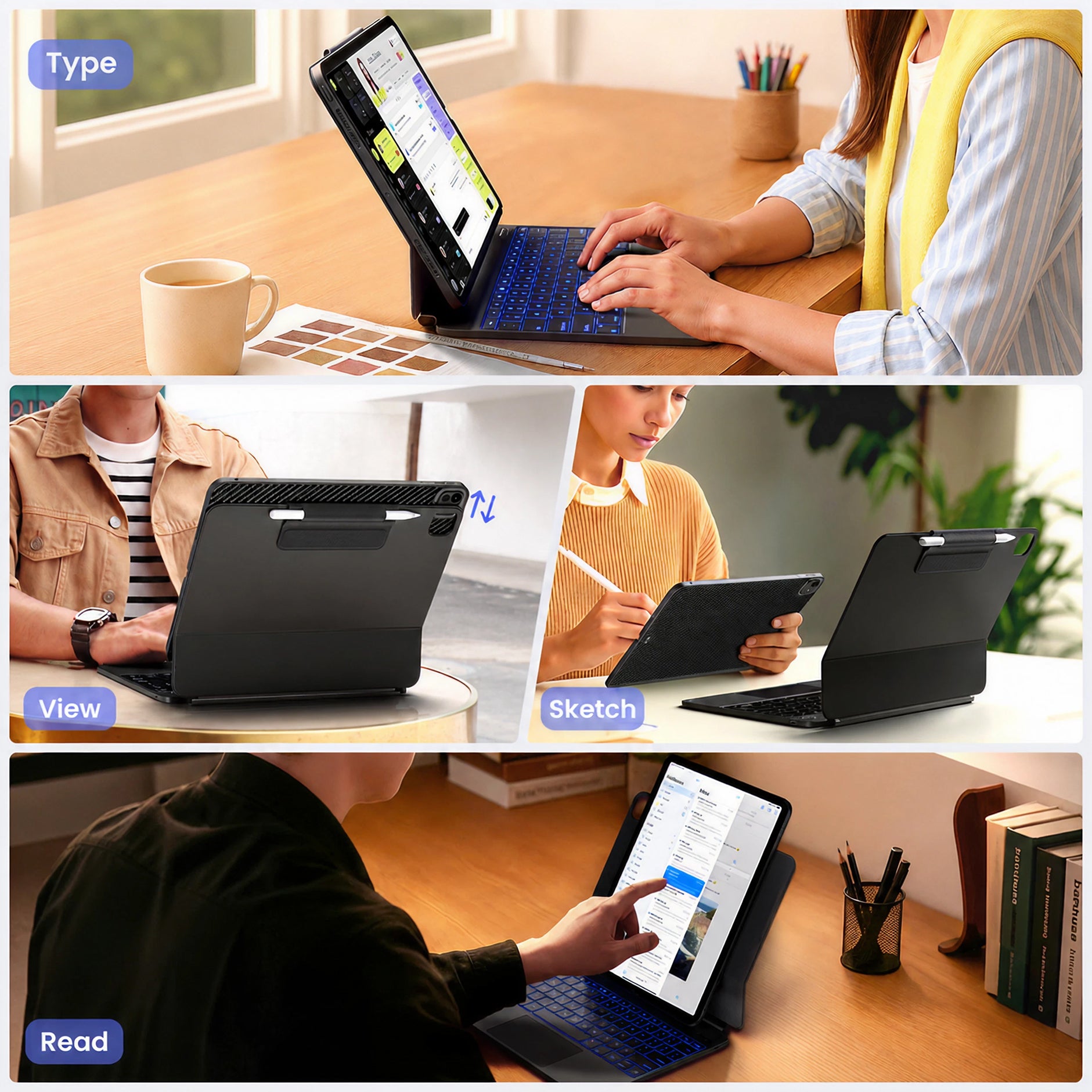 Edge+ Detachable Magic Keyboard Case with Trackpad for iPad Air 11-inch / Pro 11-inch (4th Gen & Earlier) & Air 10.9-inch & iPad 10.9-inch